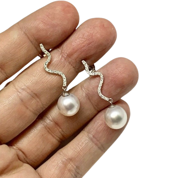 Diamond South Sea Pearl Earrings 14k Gold Large 11.00 mm Certified $4,950 913484 - Certified Fine Jewelry