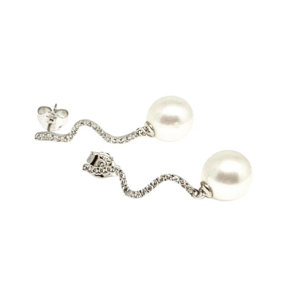 Diamond South Sea Pearl Earrings 14k Gold Large 11.00 mm Certified $4,950 913484 - Certified Fine Jewelry