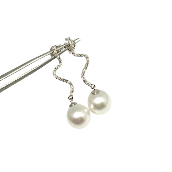 Diamond South Sea Pearl Earrings 14k Gold Large 11.00 mm Certified $4,950 913484 - Certified Fine Jewelry