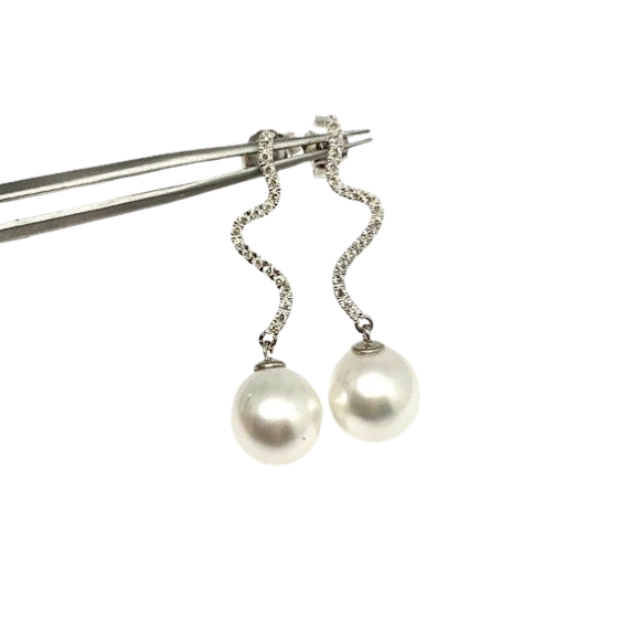 Diamond South Sea Pearl Earrings 14k Gold Large 11.00 mm Certified $4,950 913484 - Certified Fine Jewelry