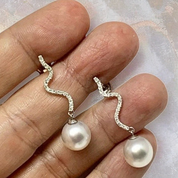 Diamond South Sea Pearl Earrings 14k Gold Large 11.00 mm Certified $4,950 913484 - Certified Fine Jewelry