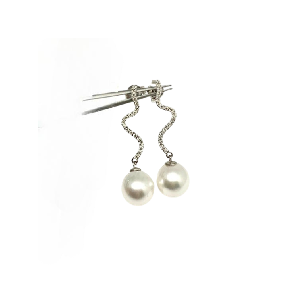 Diamond South Sea Pearl Earrings 14k Gold Large 11.00 mm Certified $4,950 913484 - Certified Fine Jewelry