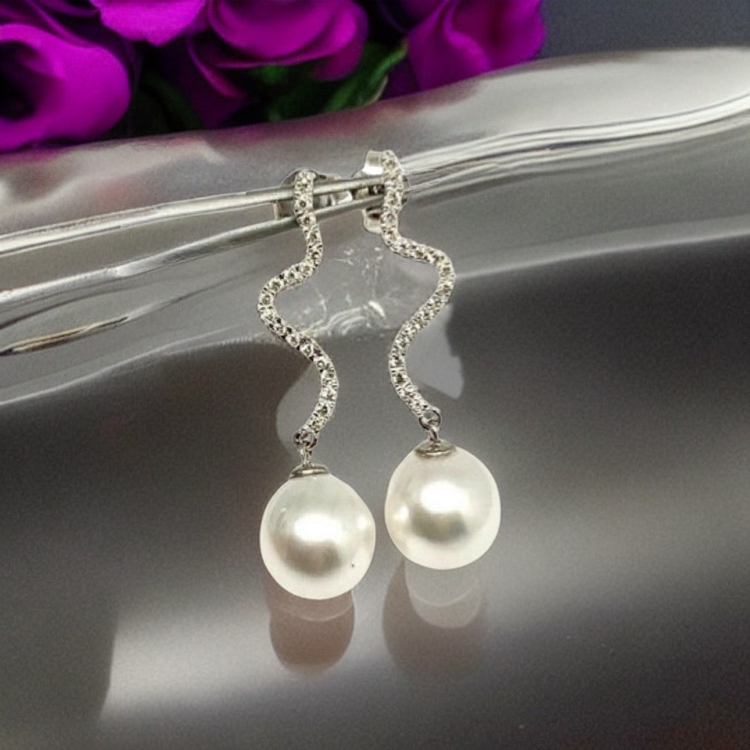 Diamond South Sea Pearl Earrings 14k Gold Large 11.00 mm Certified $4,950 913484 - Certified Fine Jewelry