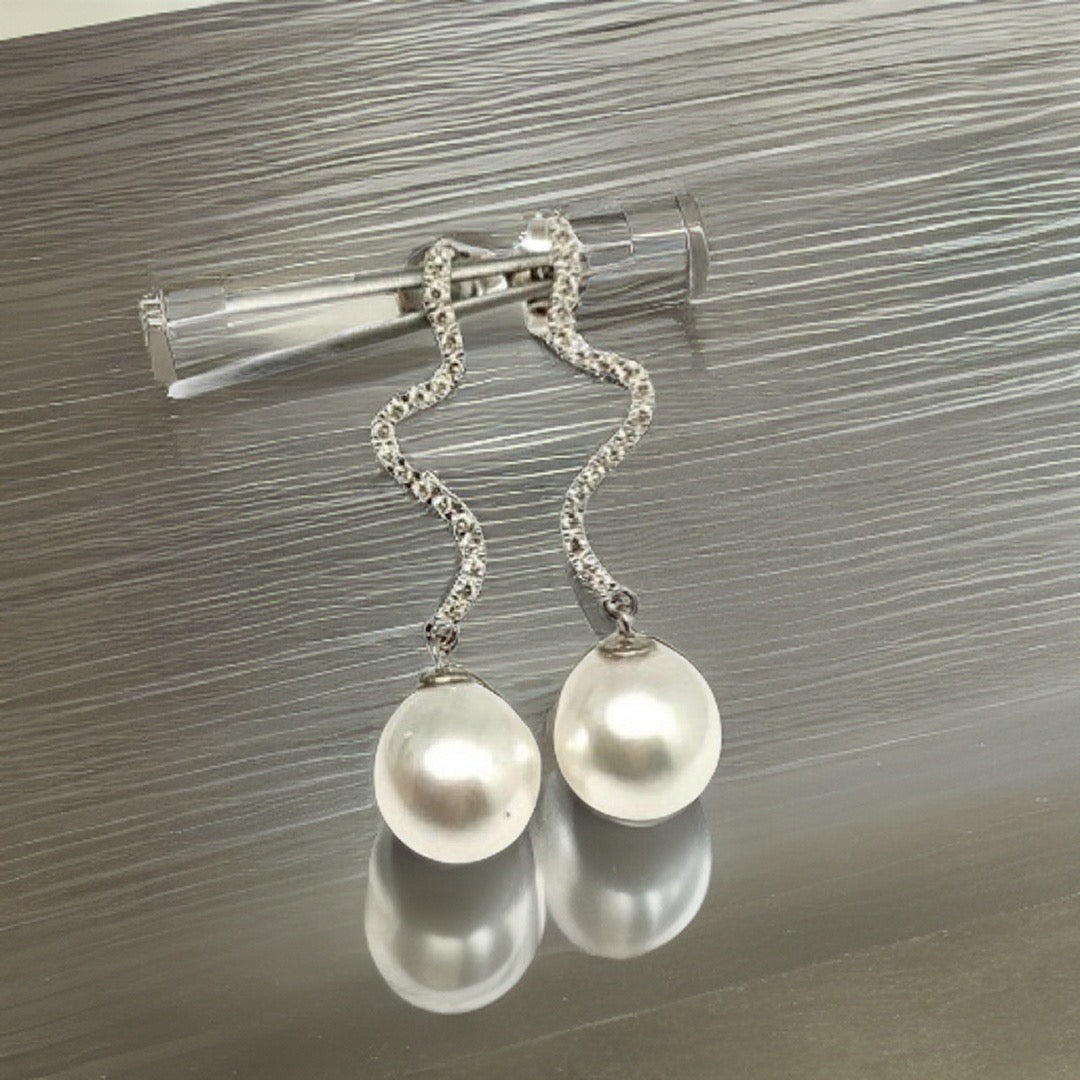 Diamond South Sea Pearl Earrings 14k Gold Large 11.00 mm Certified $4,950 913484 - Certified Fine Jewelry