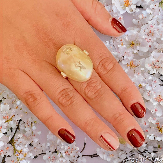 Diamond Freshwater Pearl Ring 14k Gold Baroque Women Certified $2,950 910803 - Certified Fine Jewelry