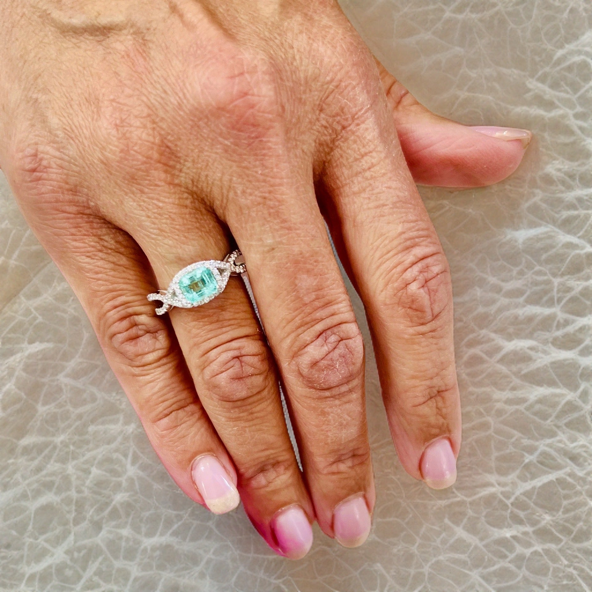 Natural Emerald Diamond Ring 6.5 14k W Gold 1.31 TCW Certified $4,750 216674 - Certified Fine Jewelry