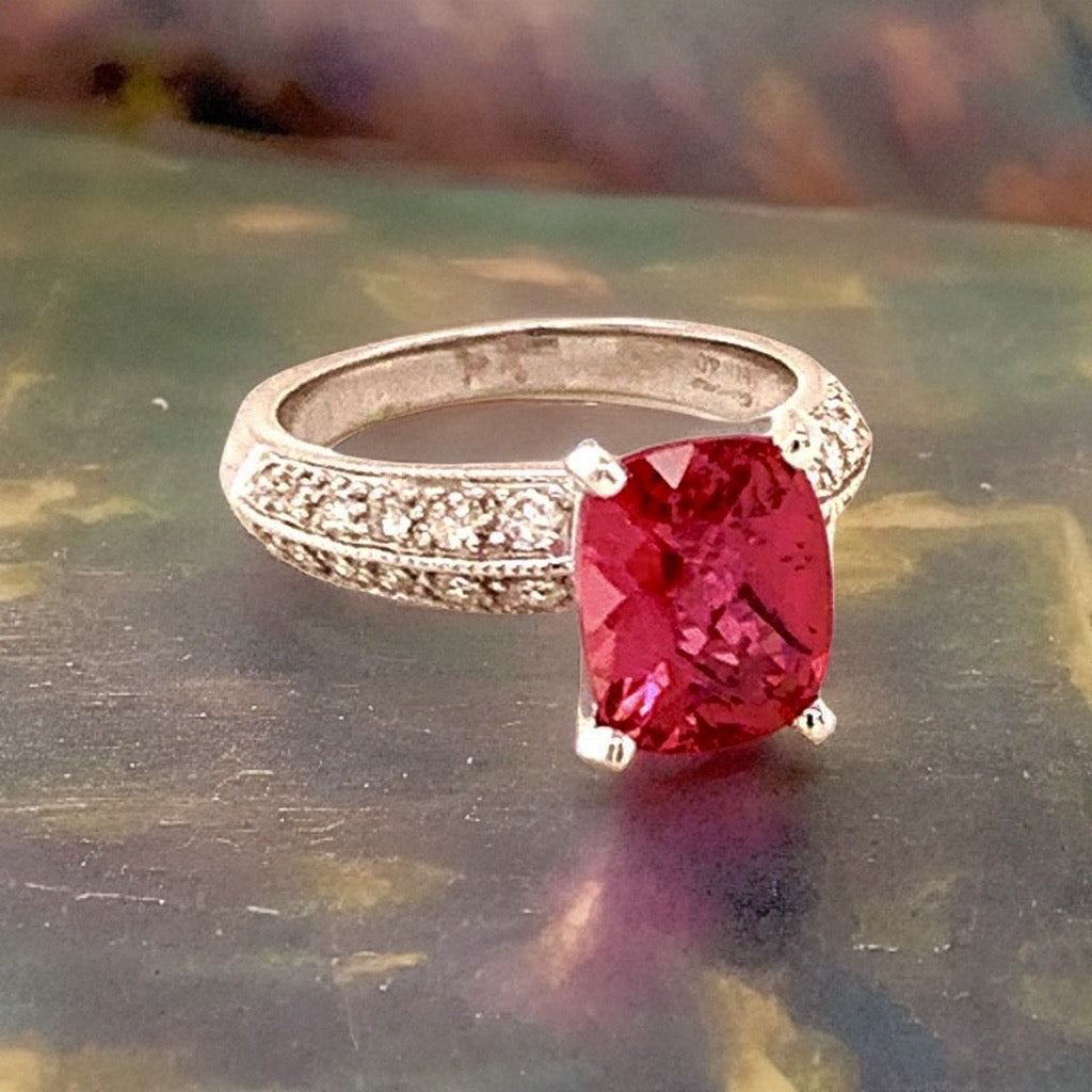 Diamond Tourmaline Rubellite Ring 6.75 14k Gold 4.10 TCW Women Certified $4,600 911206 - Certified Fine Jewelry