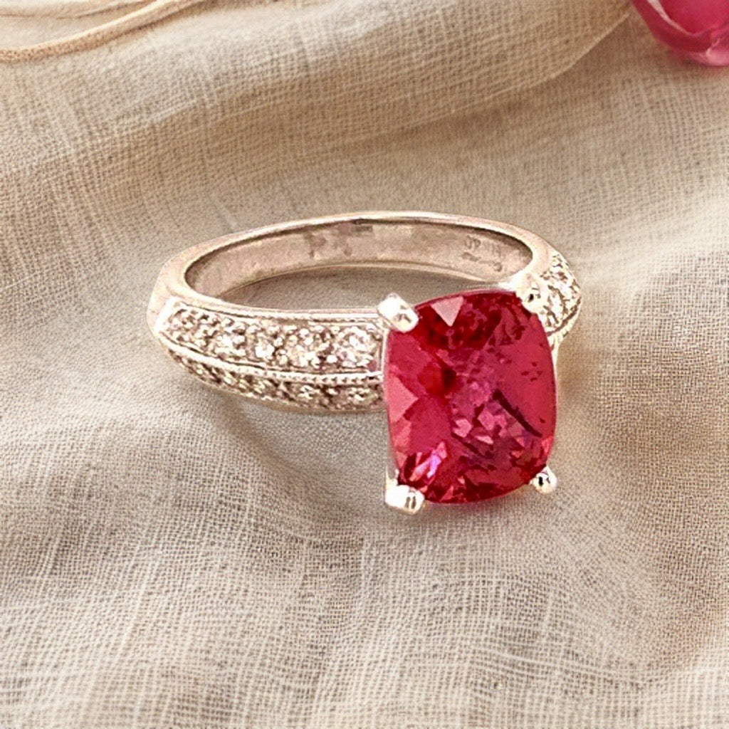 Diamond Tourmaline Rubellite Ring 6.75 14k Gold 4.10 TCW Women Certified $4,600 911206 - Certified Fine Jewelry