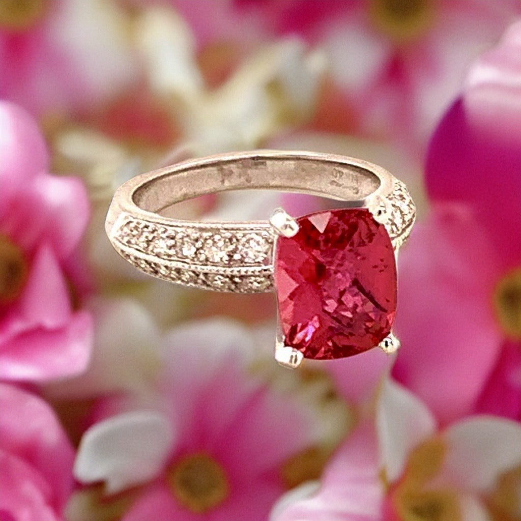 Diamond Tourmaline Rubellite Ring 6.75 14k Gold 4.10 TCW Women Certified $4,600 911206 - Certified Fine Jewelry