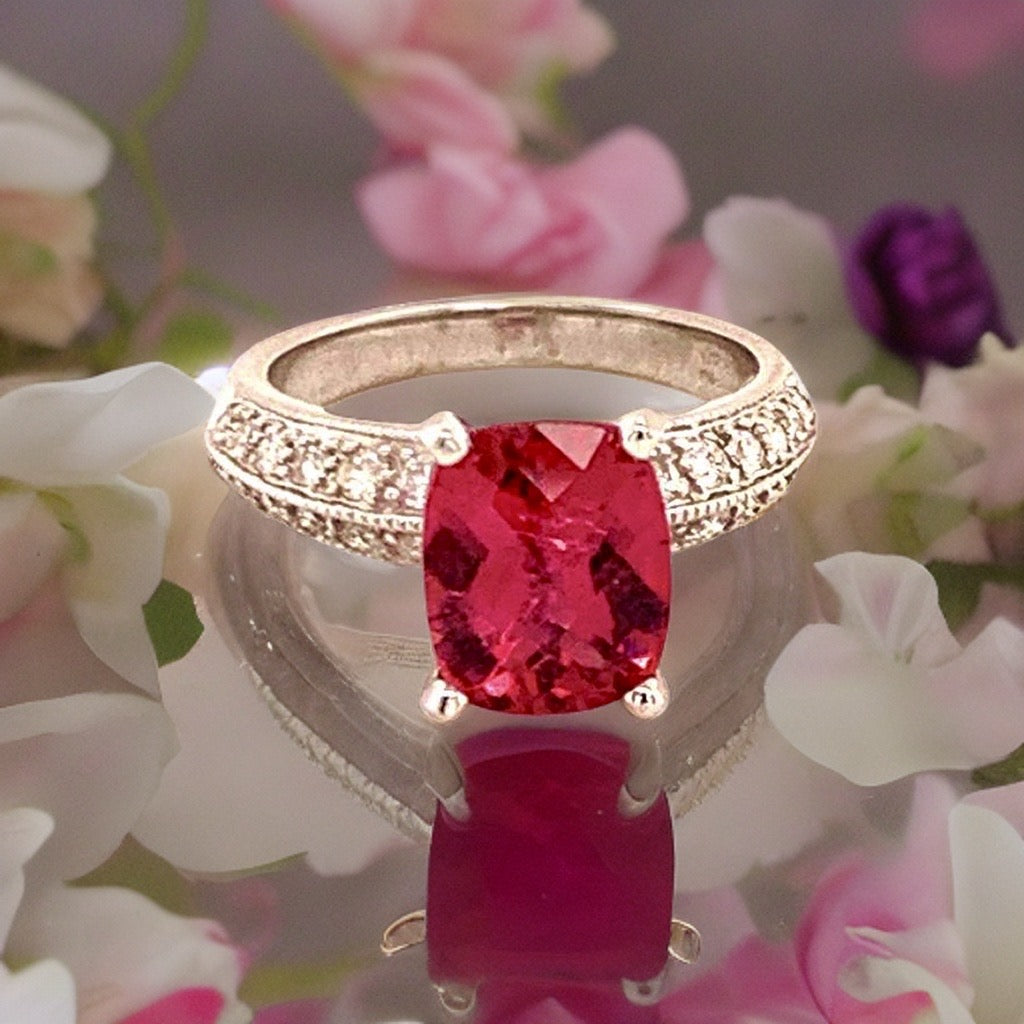 Diamond Tourmaline Rubellite Ring 6.75 14k Gold 4.10 TCW Women Certified $4,600 911206 - Certified Fine Jewelry