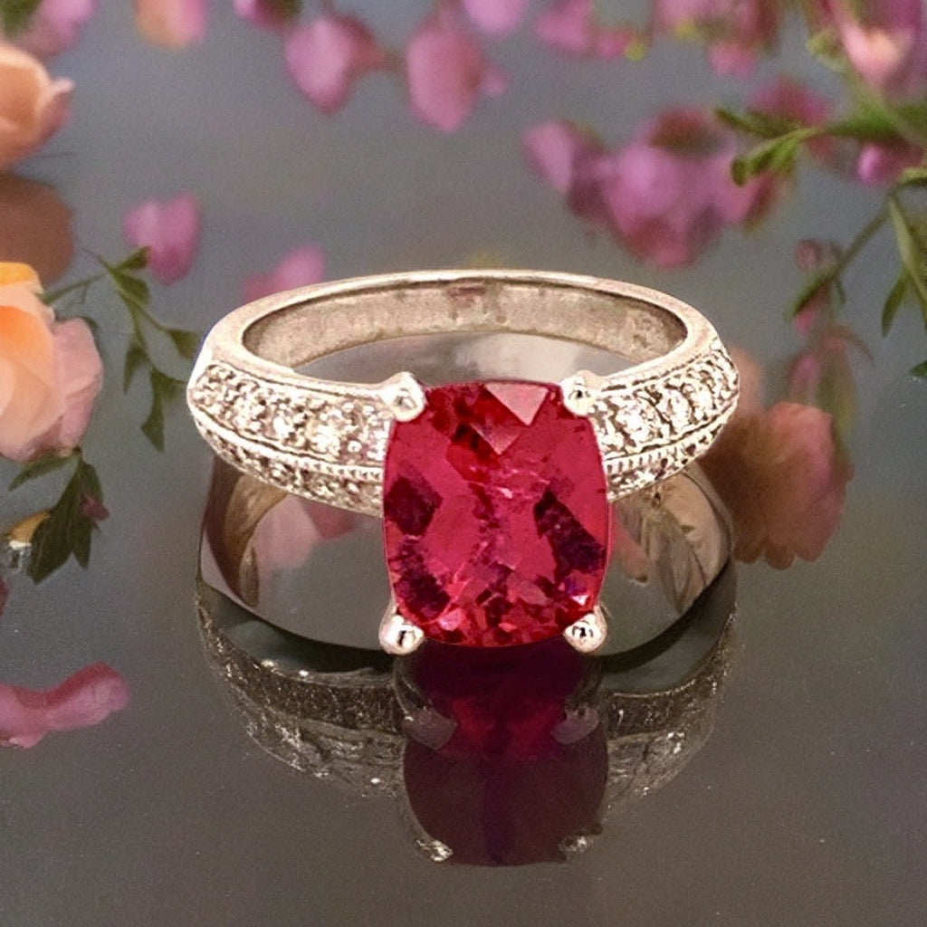 Diamond Tourmaline Rubellite Ring 6.75 14k Gold 4.10 TCW Women Certified $4,600 911206 - Certified Fine Jewelry
