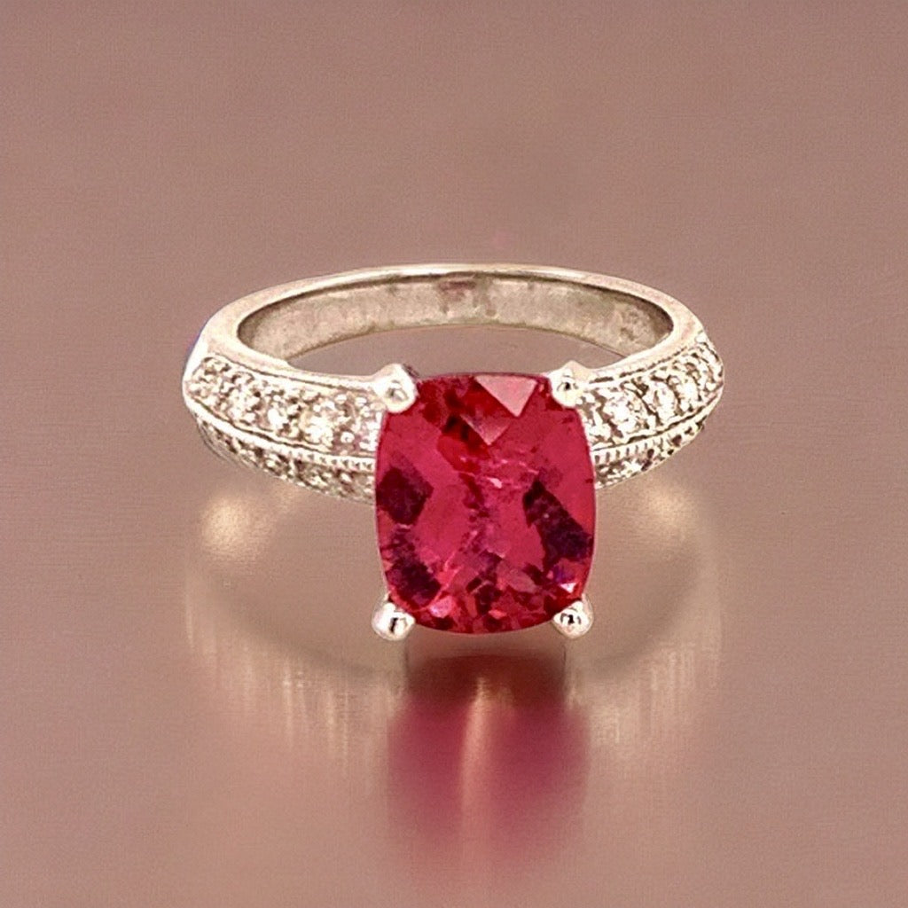 Diamond Tourmaline Rubellite Ring 6.75 14k Gold 4.10 TCW Women Certified $4,600 911206 - Certified Fine Jewelry