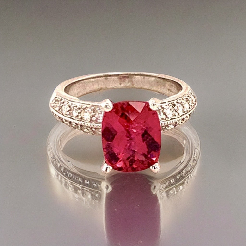 Diamond Tourmaline Rubellite Ring 6.75 14k Gold 4.10 TCW Women Certified $4,600 911206 - Certified Fine Jewelry