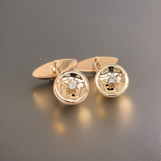 Diamond 14 Kt Gold Cufflinks Certified $1,790 013379 - Certified Fine Jewelry