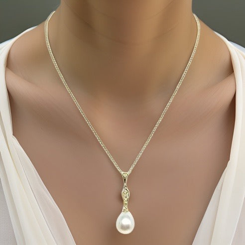 Diamond South Sea Pearl Necklace 12.77 mm 14k Gold Italy Certified $1,290 816015 - Certified Fine Jewelry