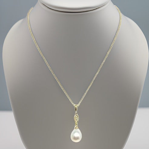 Diamond South Sea Pearl Necklace 12.77 mm 14k Gold Italy Certified $1,290 816015 - Certified Fine Jewelry