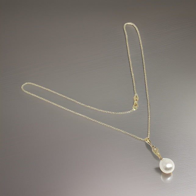 Diamond South Sea Pearl Necklace 12.77 mm 14k Gold Italy Certified $1,290 816015 - Certified Fine Jewelry