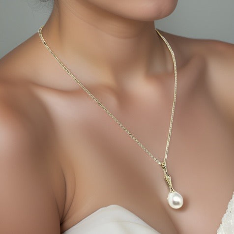 Diamond South Sea Pearl Necklace 12.77 mm 14k Gold Italy Certified $1,290 816015 - Certified Fine Jewelry