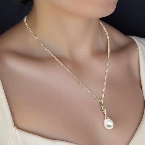 Diamond South Sea Pearl Necklace 12.77 mm 14k Gold Italy Certified $1,290 816015 - Certified Fine Jewelry