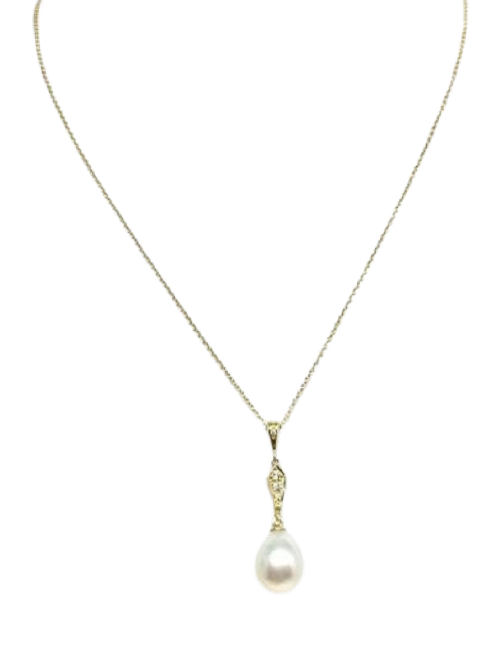 Diamond South Sea Pearl Necklace 12.77 mm 14k Gold Italy Certified $1,290 816015 - Certified Fine Jewelry