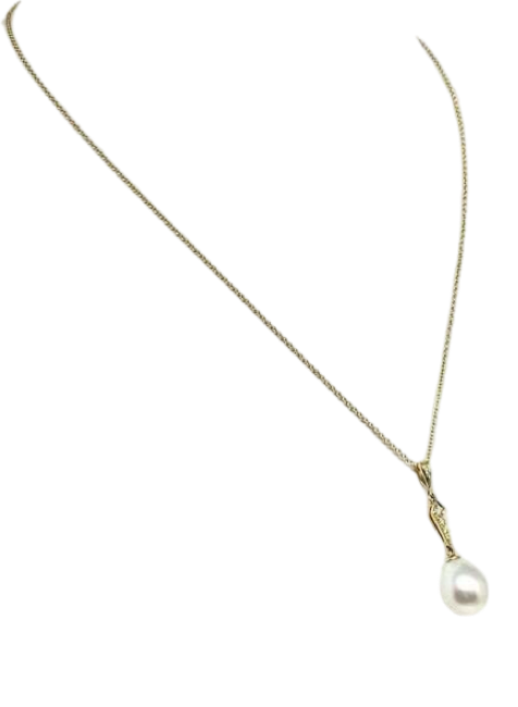 Diamond South Sea Pearl Necklace 12.77 mm 14k Gold Italy Certified $1,290 816015 - Certified Fine Jewelry