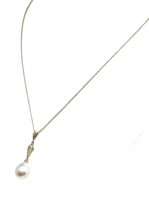 Diamond South Sea Pearl Necklace 12.77 mm 14k Gold Italy Certified $1,290 816015 - Certified Fine Jewelry