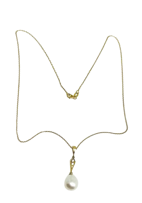 Diamond South Sea Pearl Necklace 12.77 mm 14k Gold Italy Certified $1,290 816015 - Certified Fine Jewelry