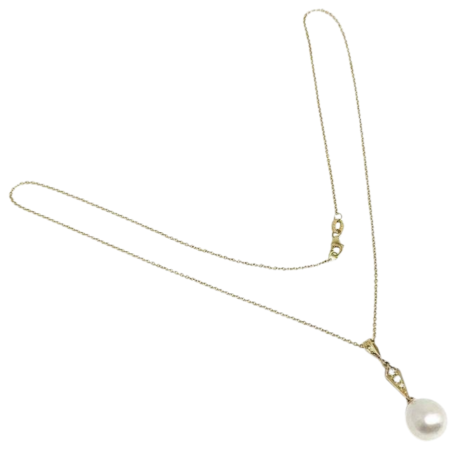 Diamond South Sea Pearl Necklace 12.77 mm 14k Gold Italy Certified $1,290 816015 - Certified Fine Jewelry