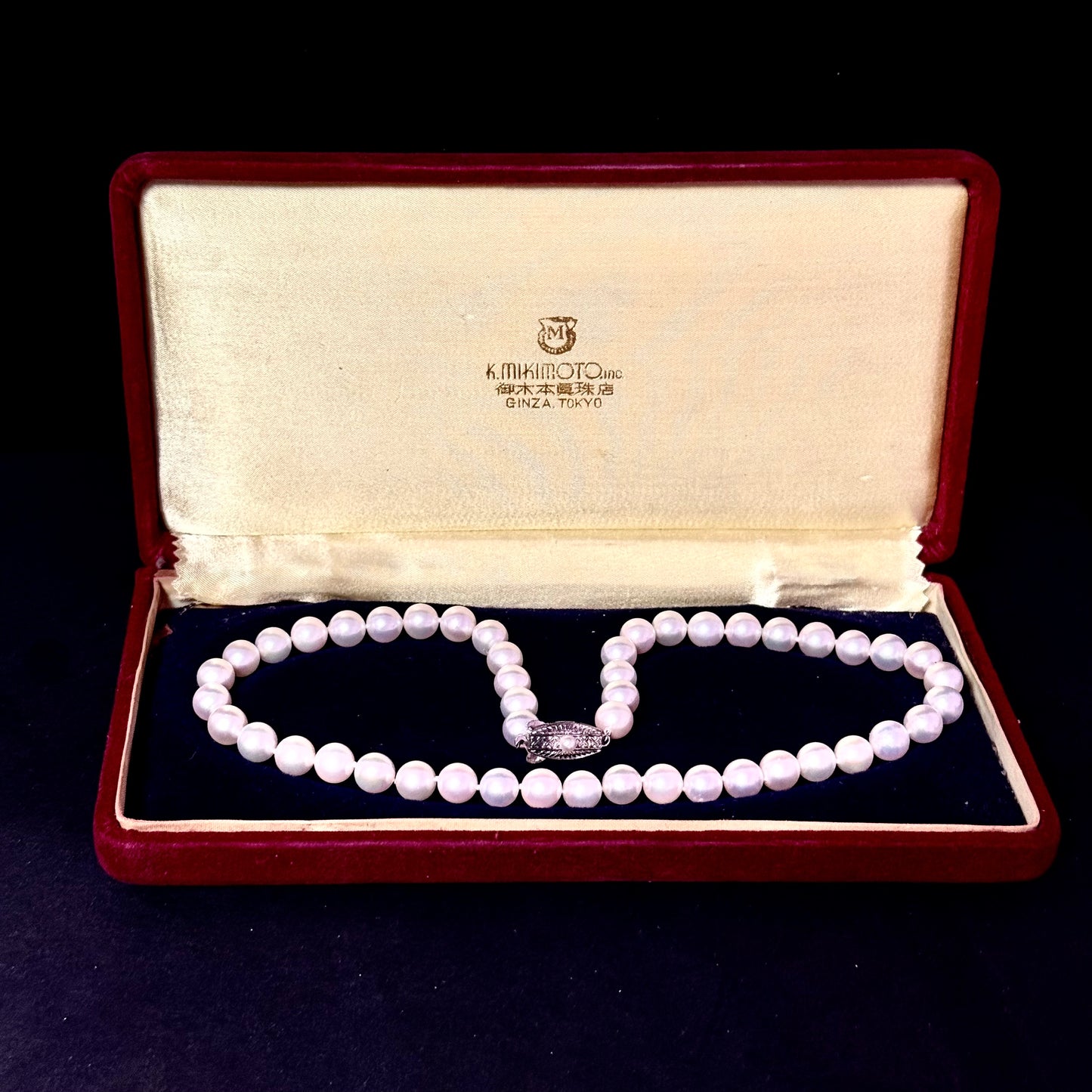 Mikimoto Akoya Pearl Necklace 17" Sterling Silver 8 - 8.5 mm Estate M441