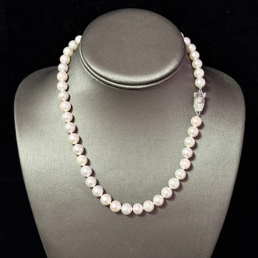 Mikimoto Akoya Pearl Necklace 17" Sterling Silver 8 - 8.5 mm Estate M441