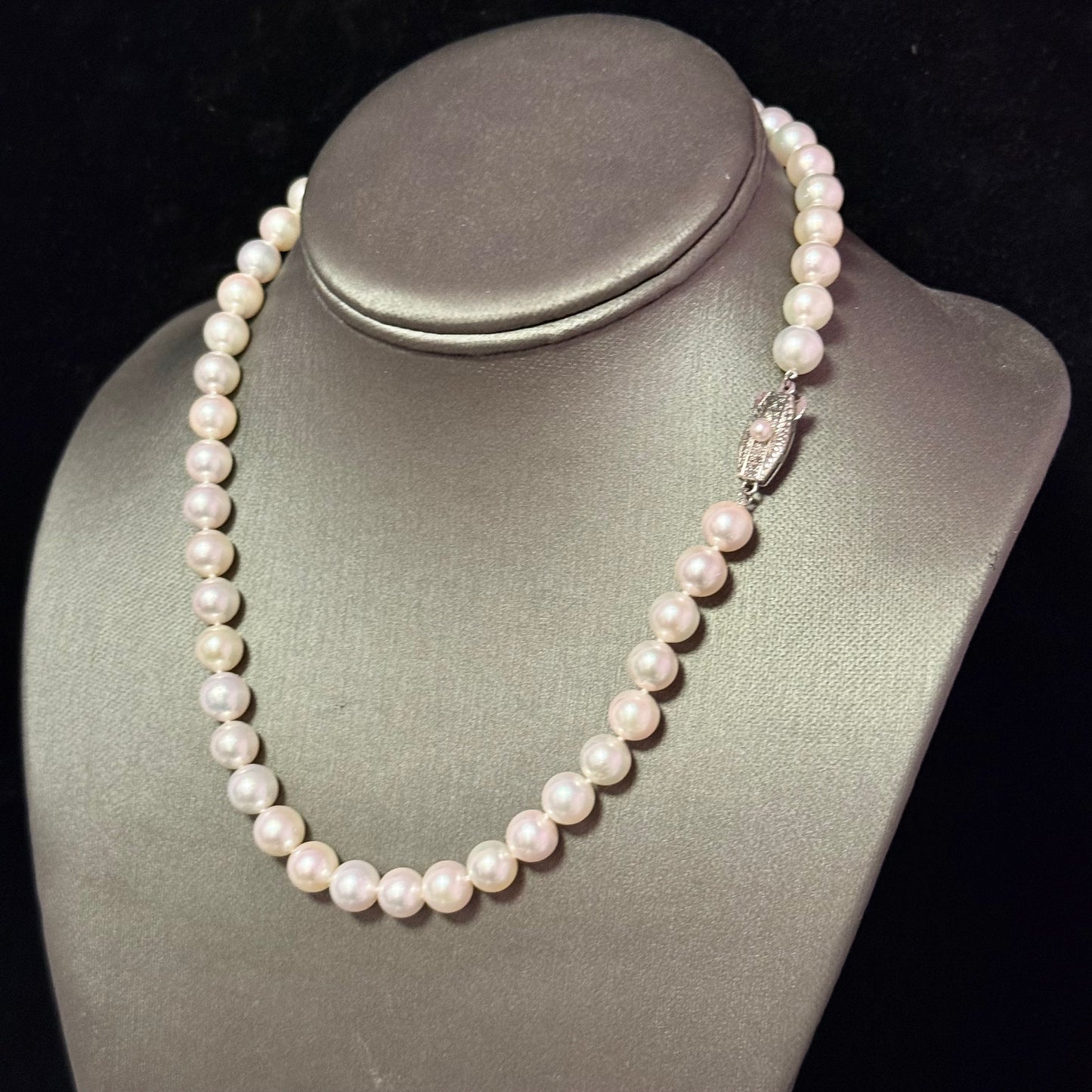 Mikimoto Akoya Pearl Necklace 17" Sterling Silver 8 - 8.5 mm Estate M441