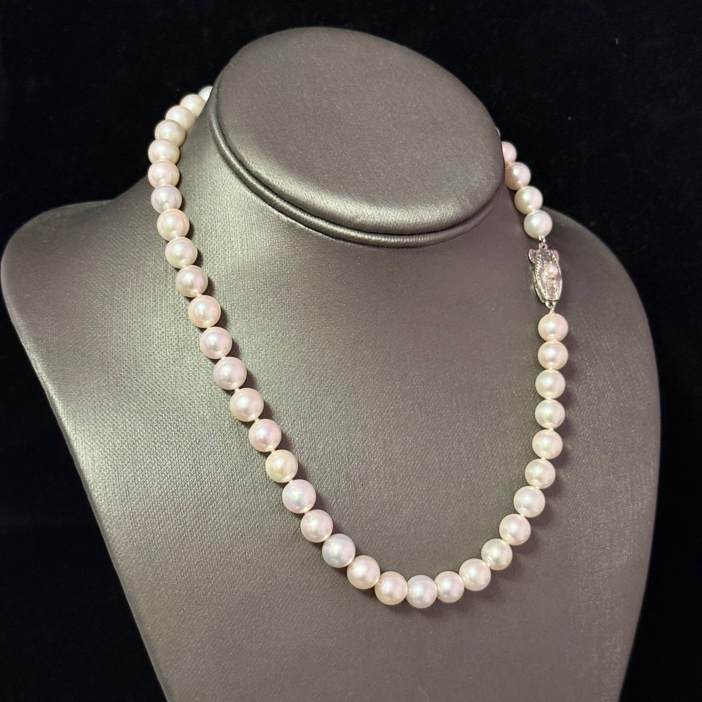Mikimoto Akoya Pearl Necklace 17" Sterling Silver 8 - 8.5 mm Estate M441