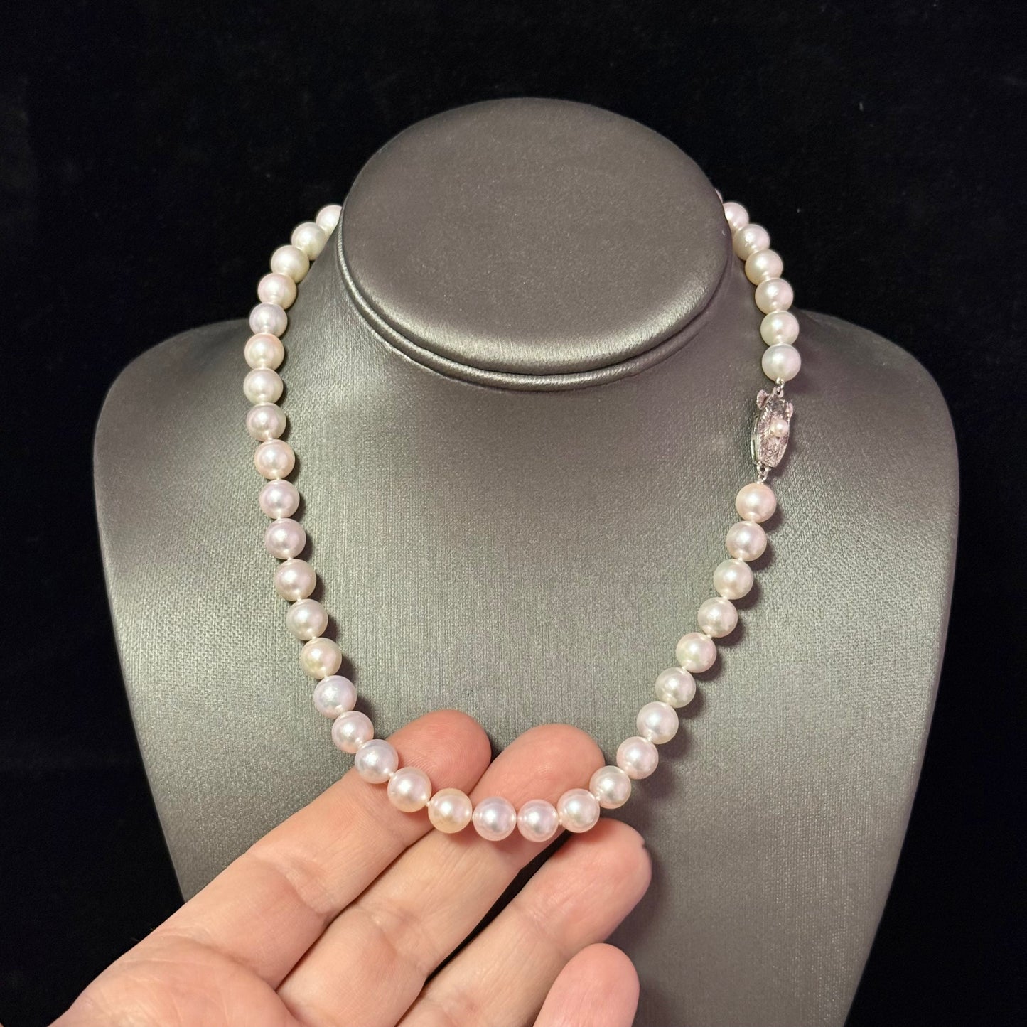 Mikimoto Akoya Pearl Necklace 17" Sterling Silver 8 - 8.5 mm Estate M441