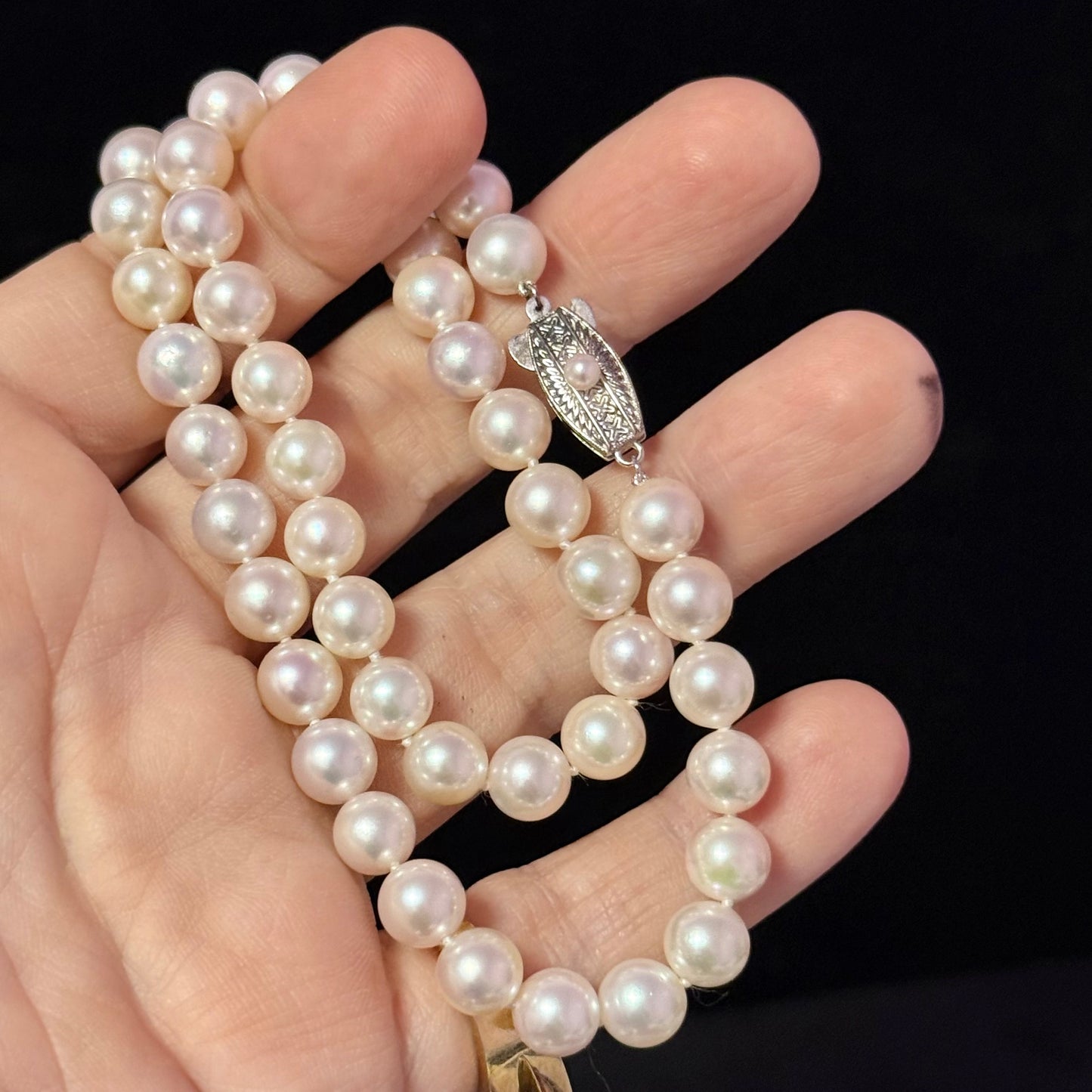 Mikimoto Akoya Pearl Necklace 17" Sterling Silver 8 - 8.5 mm Estate M441