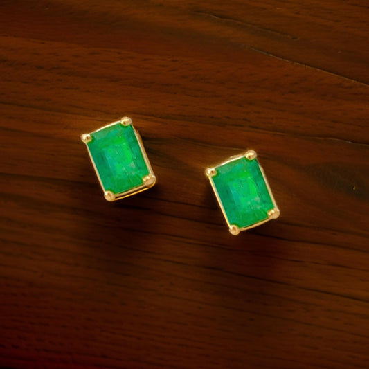 Natural Emerald Stud Earrings 14k Yellow Gold 1.70 TCW Certified $3,490 215623