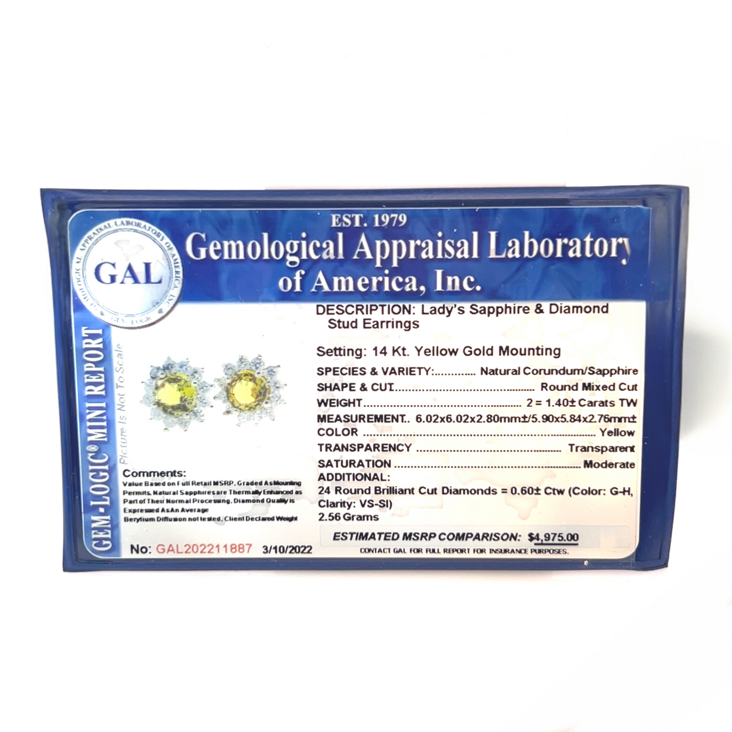 Natural Sapphire Diamond Stud Earrings 14k Yellow Gold 2 TCW Certified $4,975 211887