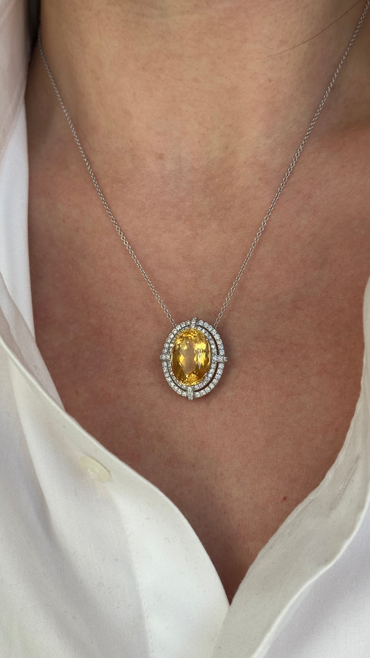 Natural Citrine Diamond Necklace 14k Gold 11.93 TCW Certified $5,950 409156