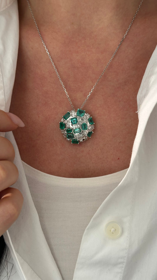 Natural Emerald Diamond Pendant 18" 14k White Gold 6.91 TCW Certified $12,975 402674