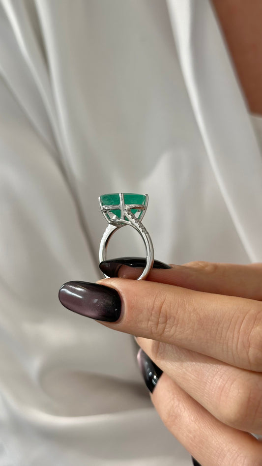 Natural Emerald Diamond Ring Size 7 14k White Gold 7.17 TCW Certified $4,975 401576