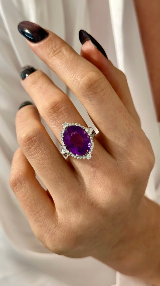 Natural Amethyst Diamond Ring Size 6.5, 14k Gold 8.83 TCW Certified $4,950 409157