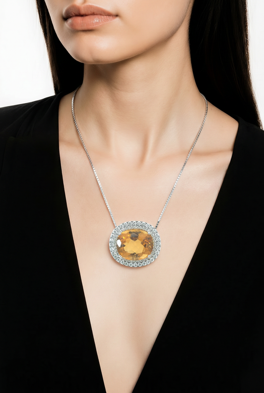 Natural Citrine Diamond Necklace 17" 14k Gold 19.14 TCW Certified $7,950 604468