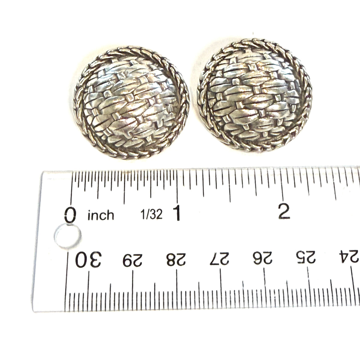 John Hardy Estate Basket Weave Round Clip-on Earrings Sterling Silver JH112