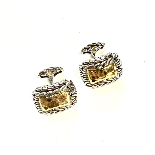 John Hardy Estate Sterling Silver Cufflinks 22K Yellow Gold JH115