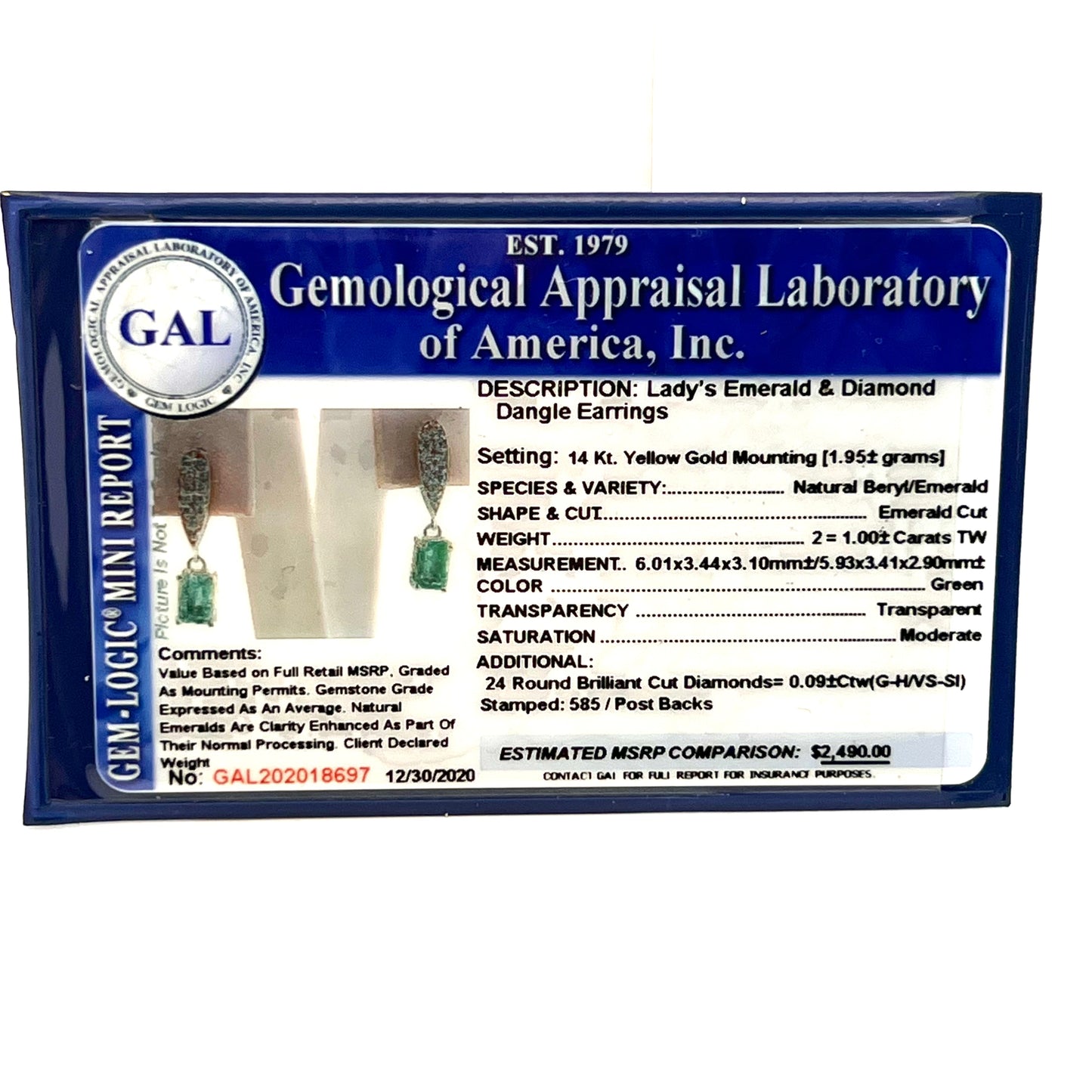 Natural Emerald Diamond Earrings 14k Yellow Gold 1.09 TCW Certified $2,490 018697