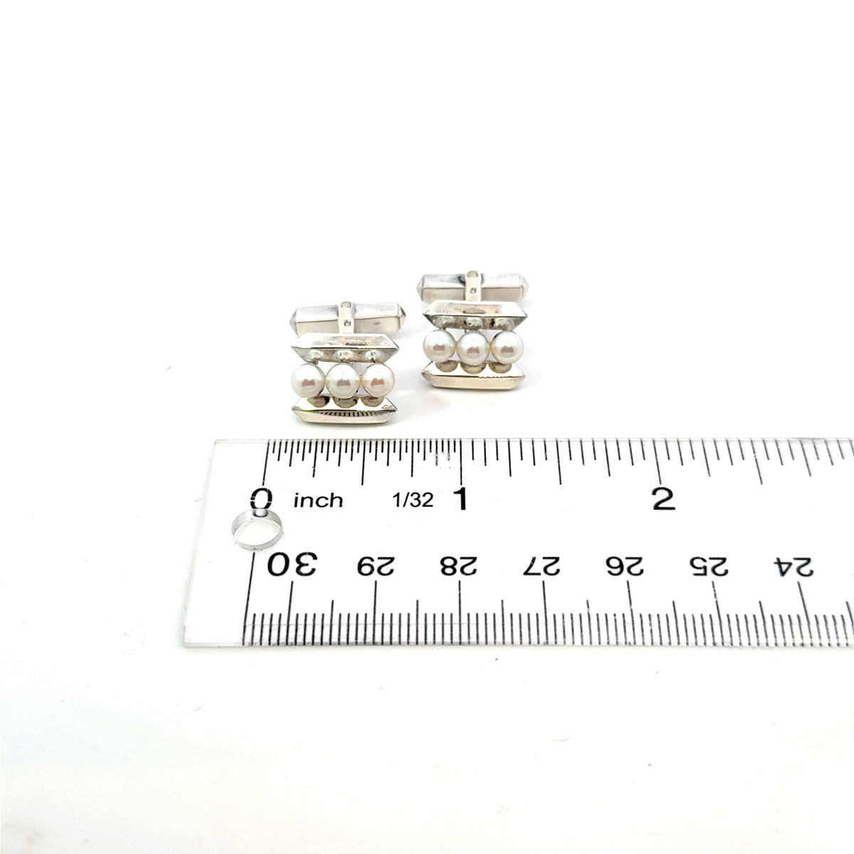 Mikimoto Akoya Pearl Cufflinks Sterling Silver 4.75 mm Estate M445