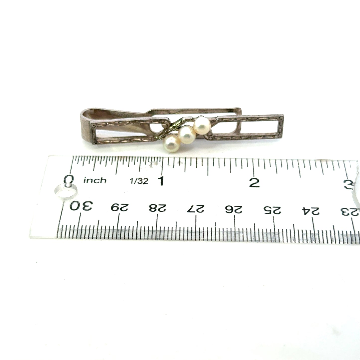 Mikimoto Akoya Pearl Mens Tie Clip 5 mm Sterling Silver Estate M453