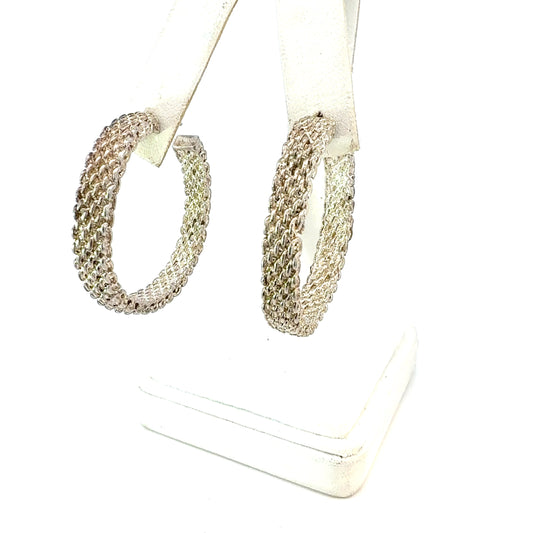 Tiffany & Co Somerset Hoop Earrings 1.75" Sterling Silver Estate TIF928