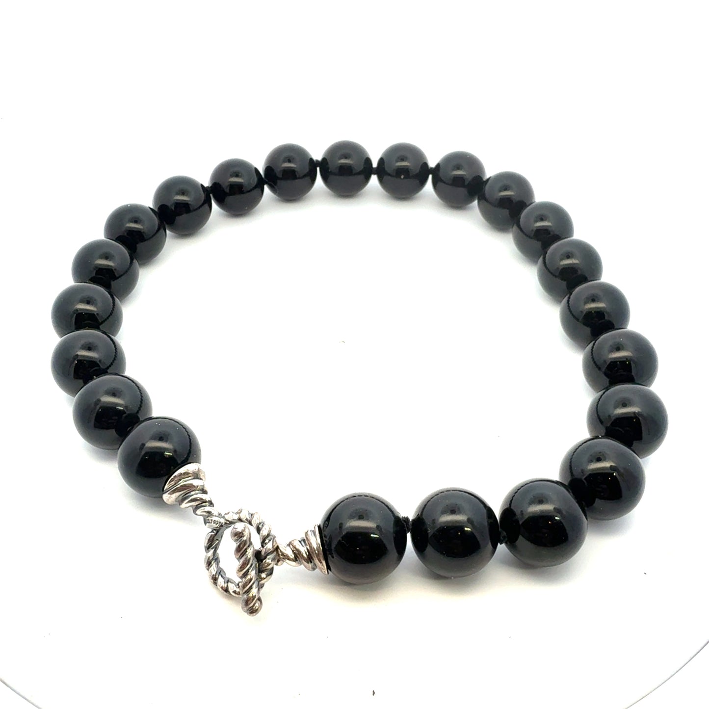 Tiffany & Co Onyx Beads Toggle Necklace 16" 16 mm Sterling Silver Estate TIF934