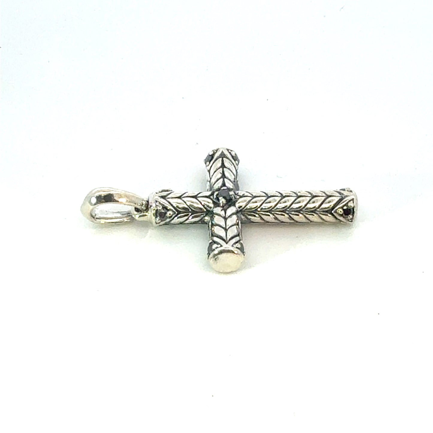 David Yurman Black Diamond Cross Pendant Sterling Silver Estate DY656
