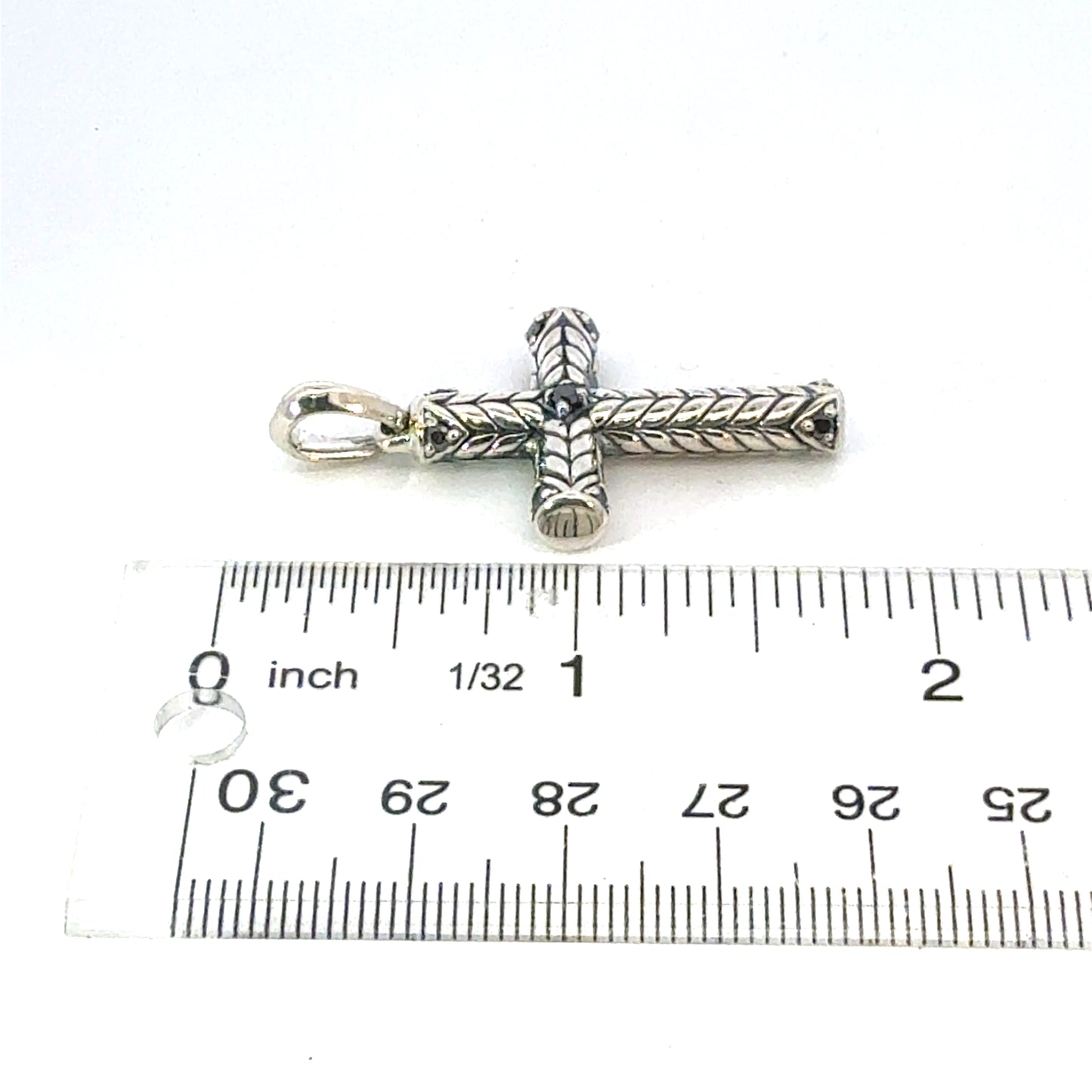 David Yurman Black Diamond Cross Pendant Sterling Silver Estate DY656